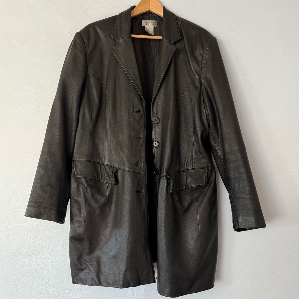 Vintage Classic Oversized Black Leather Jacket Blazer Unisex